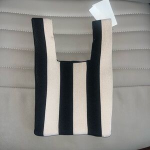 Small Knit H&M Black and Cream Striped Bag
